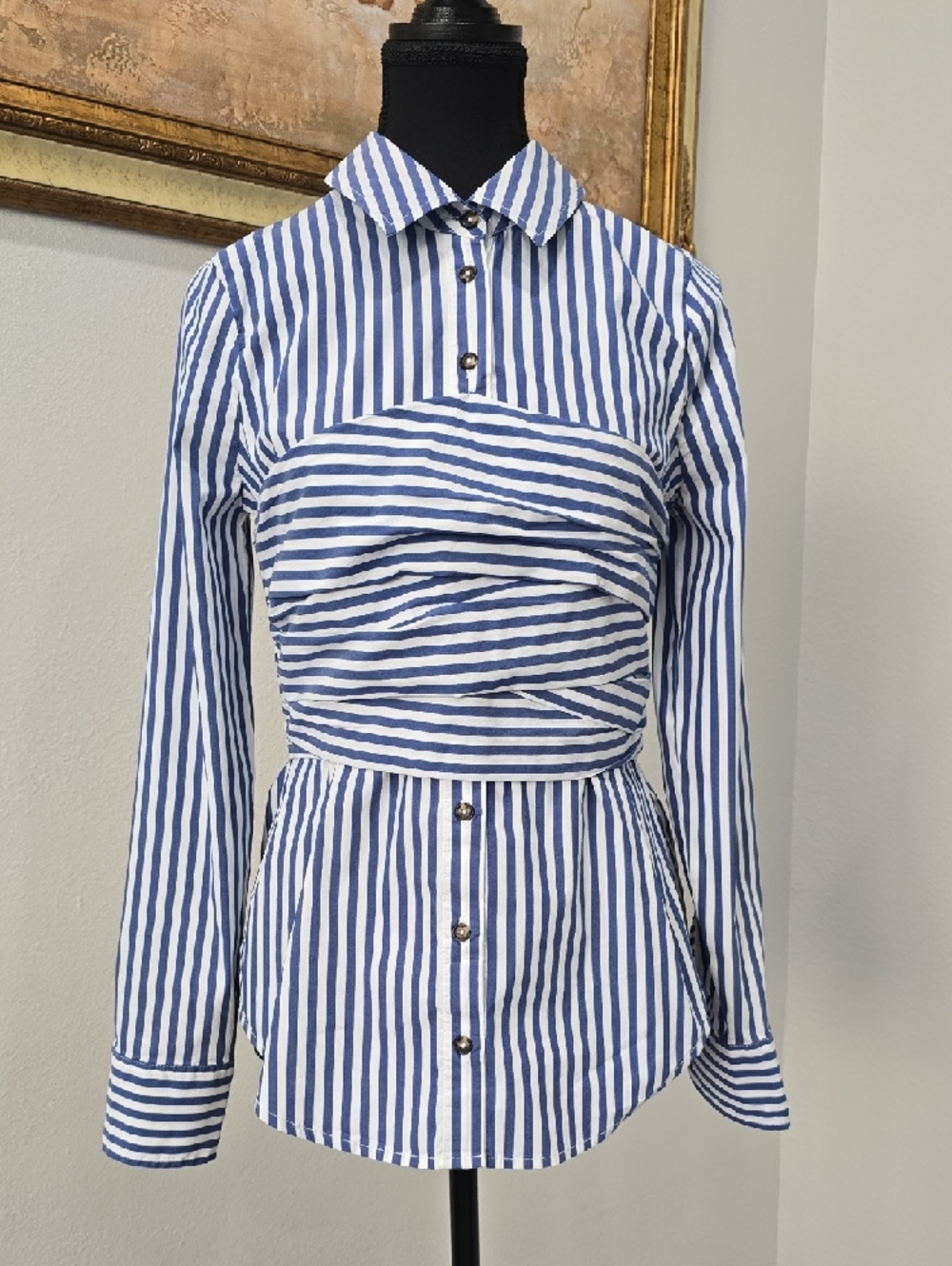 Veronica Beard Moonlight Baylor Striped Button-Front Bustier Combo Shirt - Picture 6 of 15
